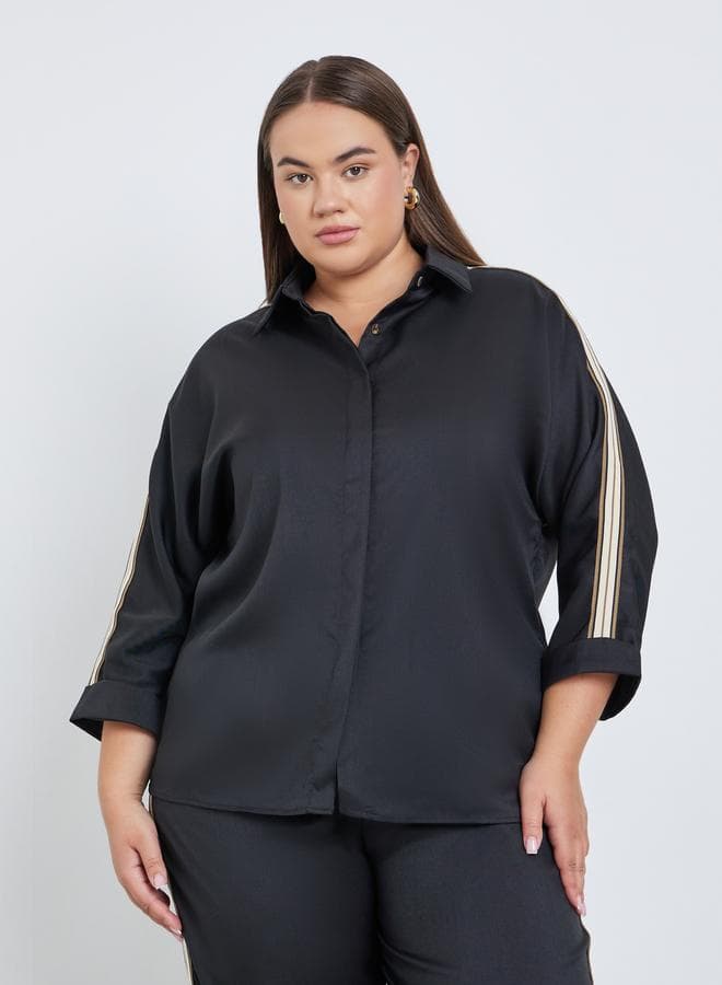 Styli Plus Black Shirt with Side Tape Detail - Image 1