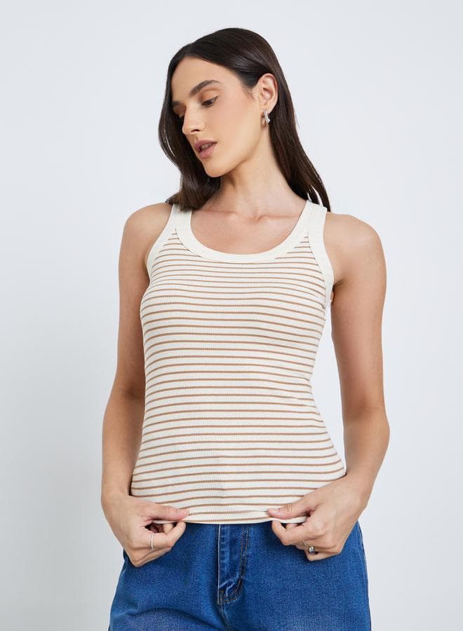 Beige Striped Fitted Tank for Women - Image 1