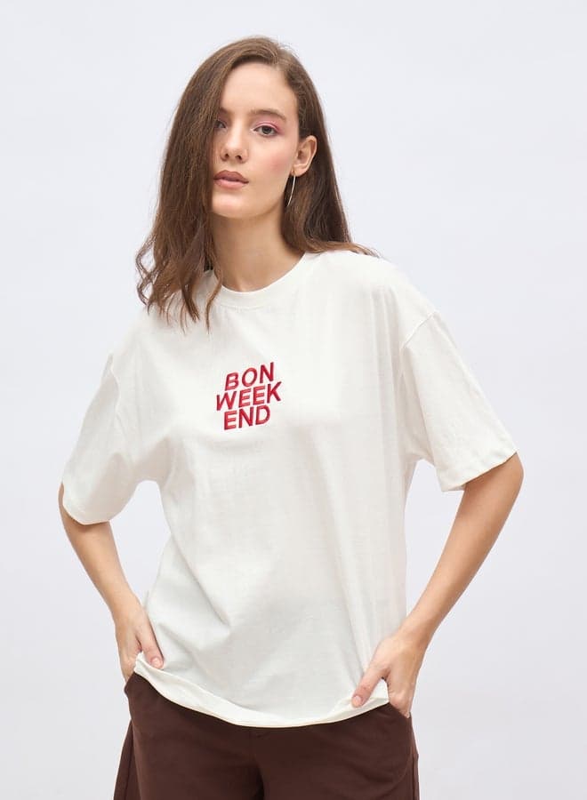 Styli Embroidered Slogan Oversized T-Shirt - Image 1