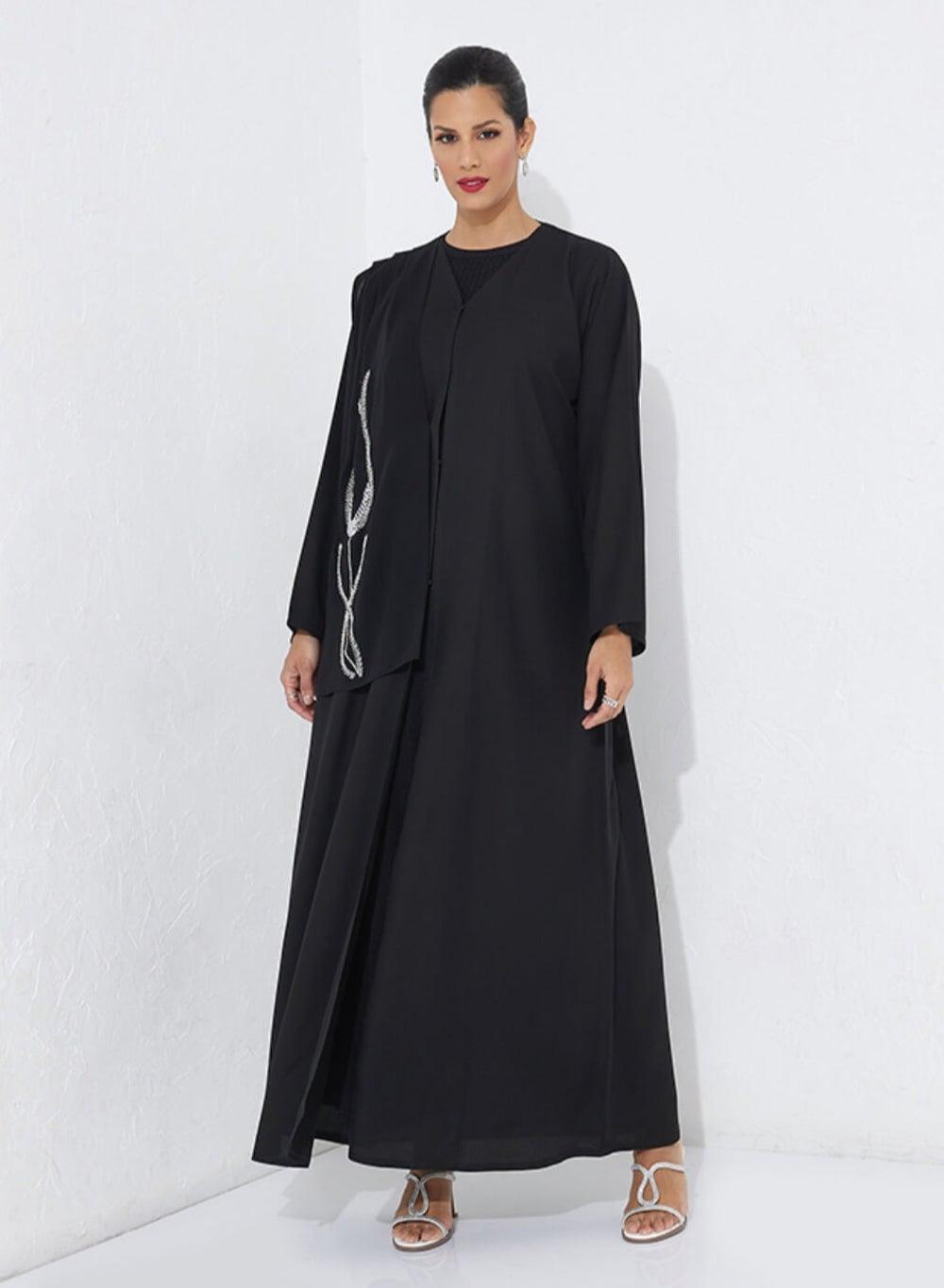 F67 Scarf Design Hand-Embroidered Chiffon Abaya - Image 1