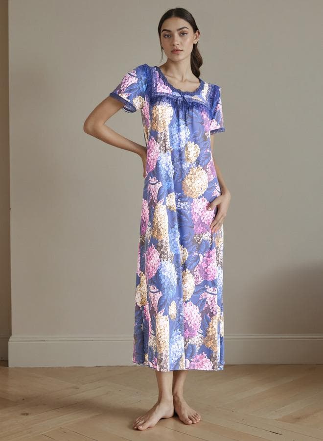 Floral Print Night Gown with Thongs - Image 1