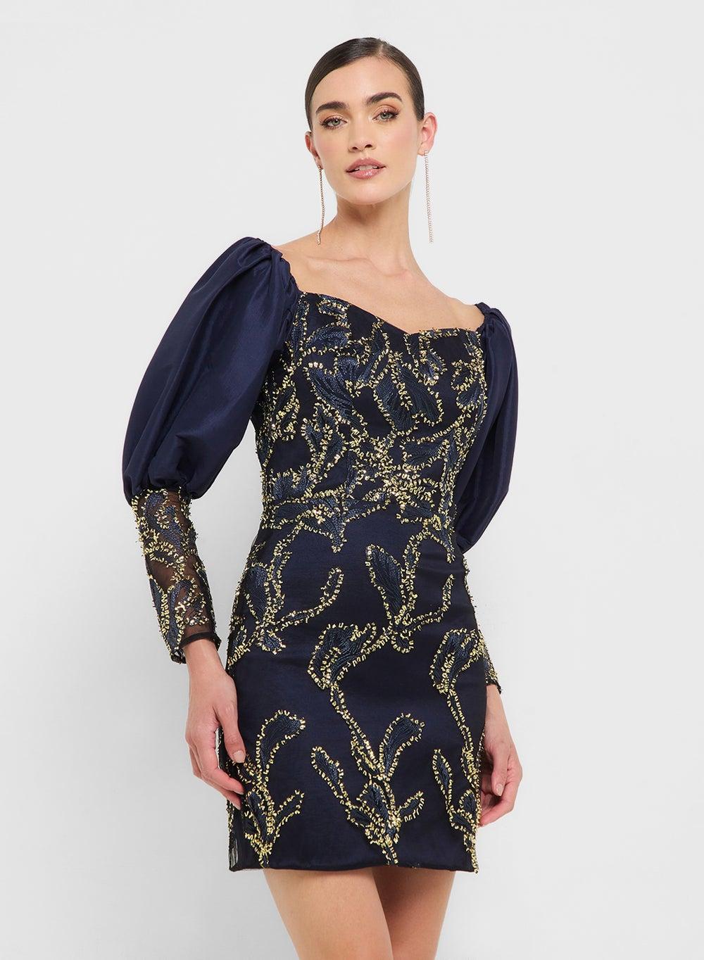 Eclat Luxe Puff Sleeve Sweetheart Sequin Mini Dress - Image 1