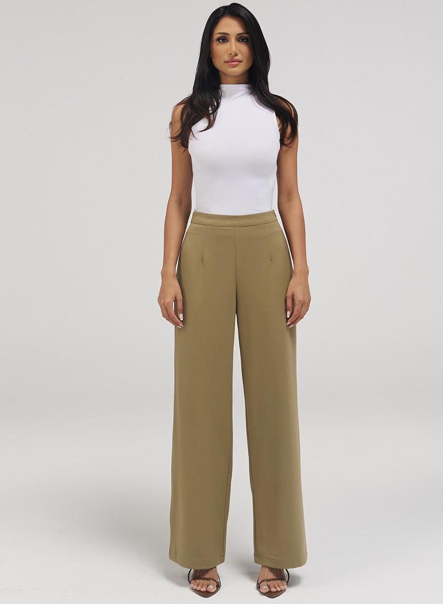 Flared Leg Formal Pant in Dark Beige - Image 1