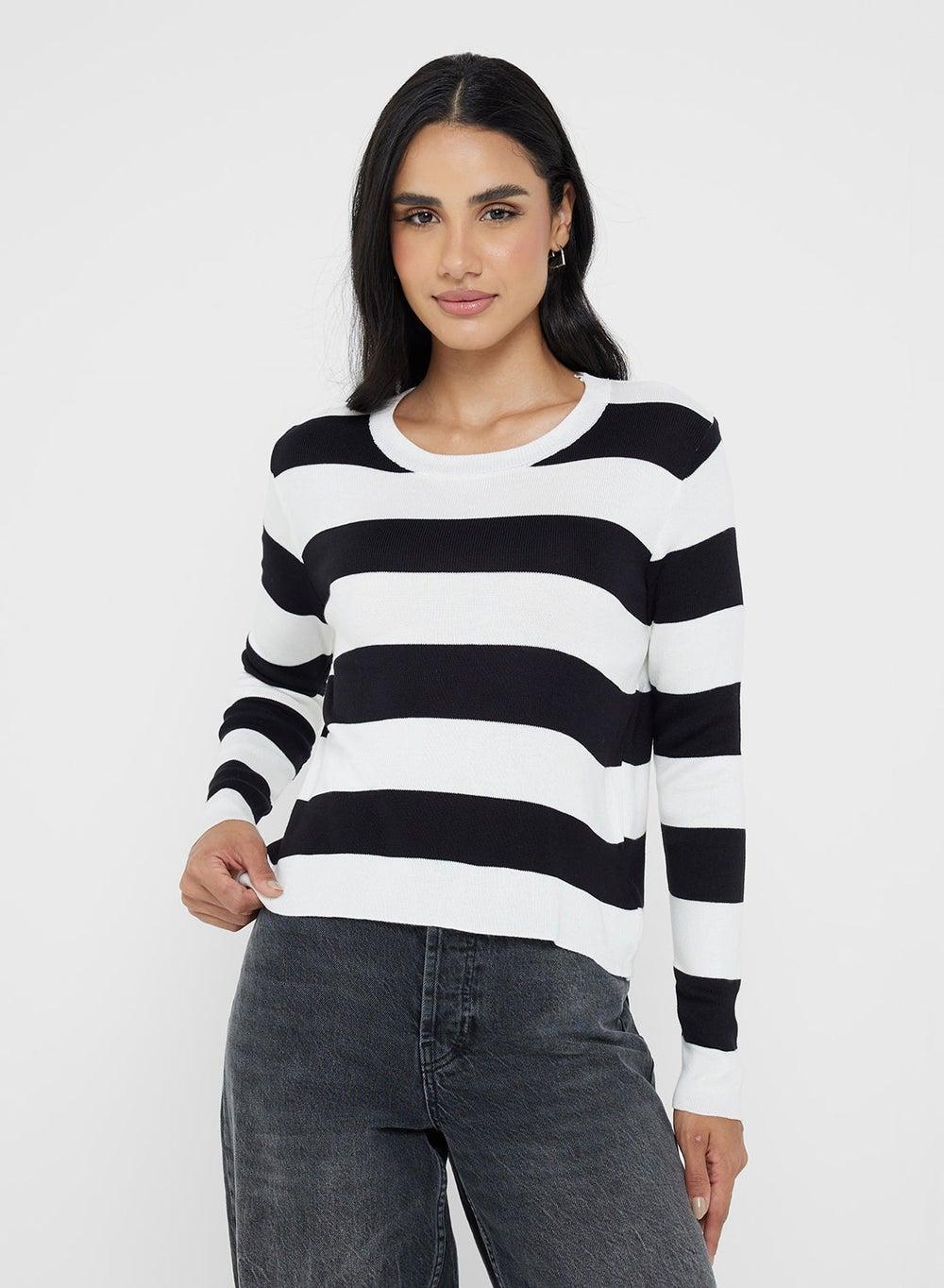 Crew Neck Stripe Knitted Sweater - Image 1