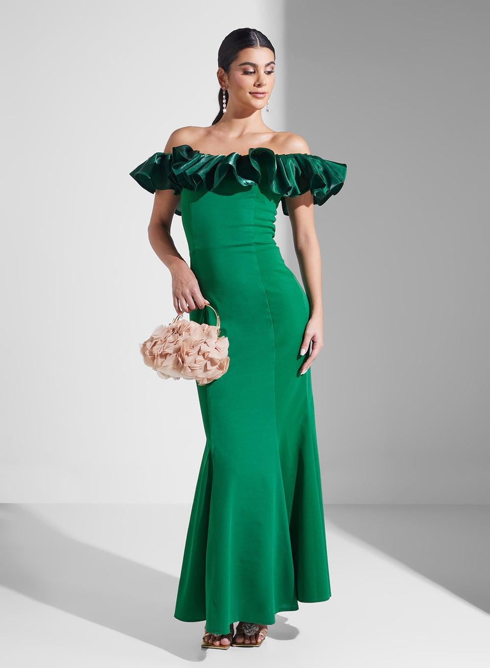 Ruffled Off-Shoulder Mermaid Maxi Dress - Image 1