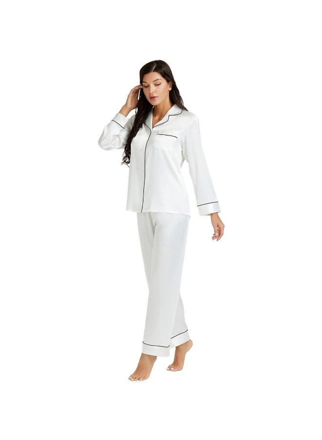 Women’s Satin Pajama Set with Long Sleeve Top and Pants - Image 1