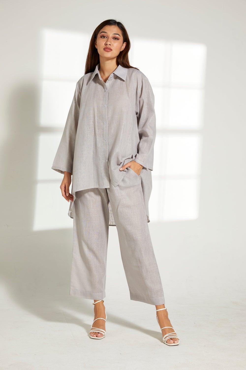 Asymmetric Button Down Top & Pants Set - Image 1