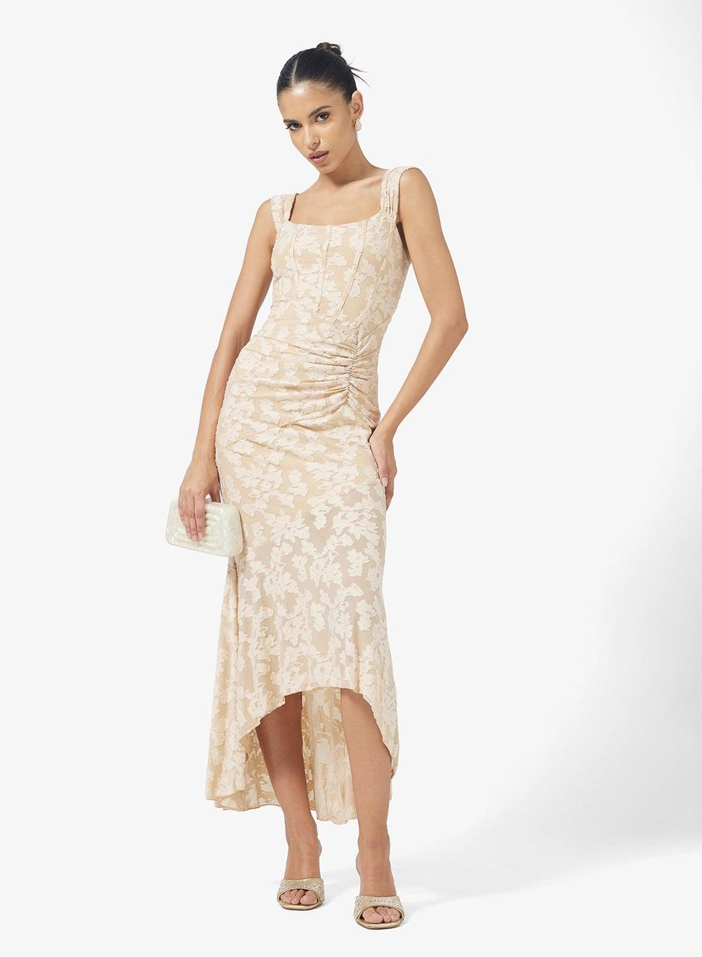 Corset Bodice Floral Burnout Midi Dress - Image 1
