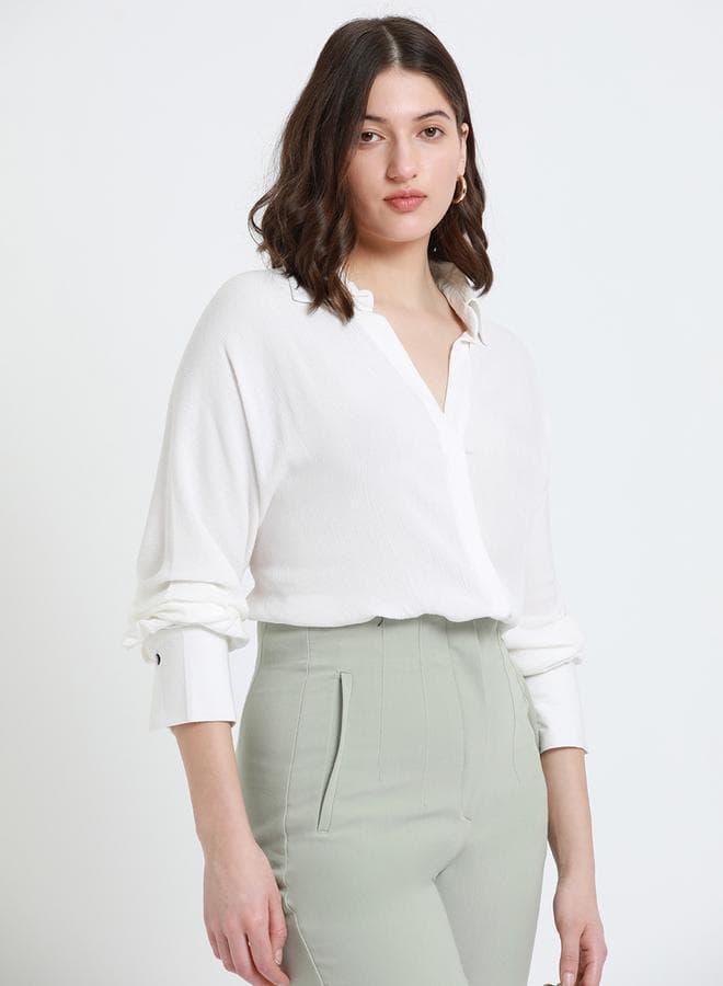 White Relaxed Fit Viscose Crepe Shirt for Women - Image 1