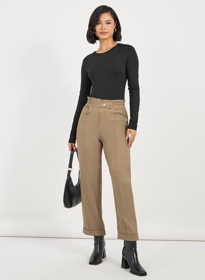 Elastic High Rise Cropped Wide Leg Pants - Image 1