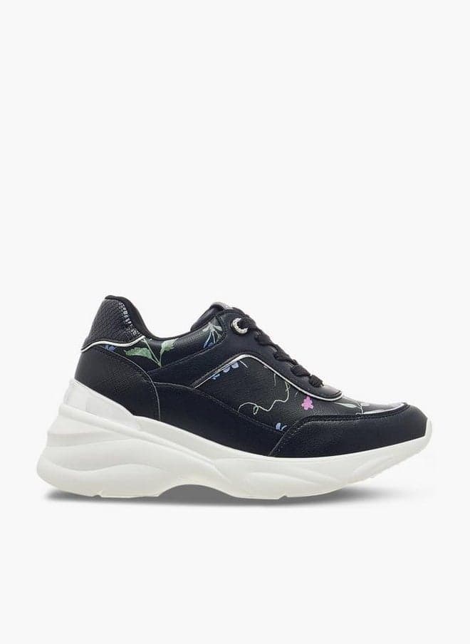 Women's Floral Print Lace-Up Low-Top Sneakers - Image 1