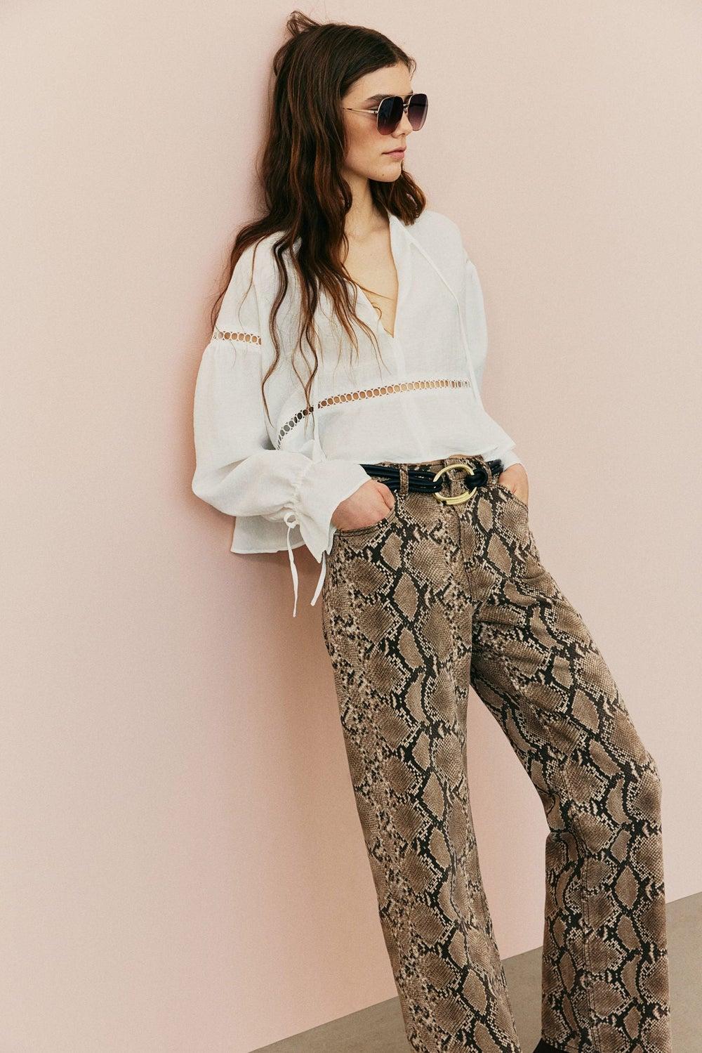 Oversized Lace-Inset Crêpe Blouse - Image 1