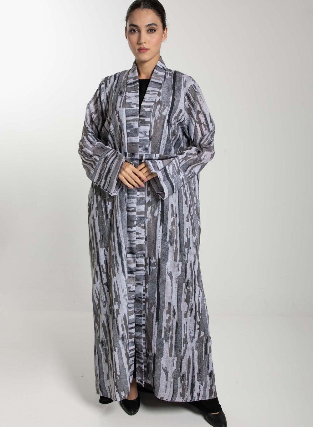 Front Open Camouflage Linen Abaya - Image 1