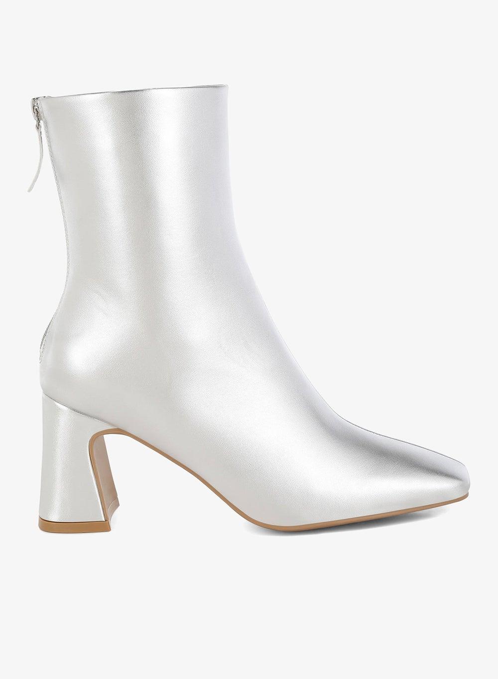 Silver Square Toe Metallic Ankle Boots - Image 1