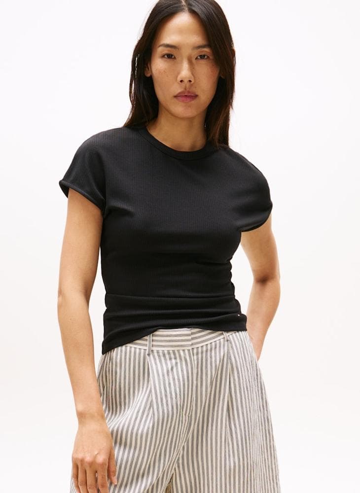 5X2 Crew Neck Cap Sleeve Ribbed T-Shirt - Image 1