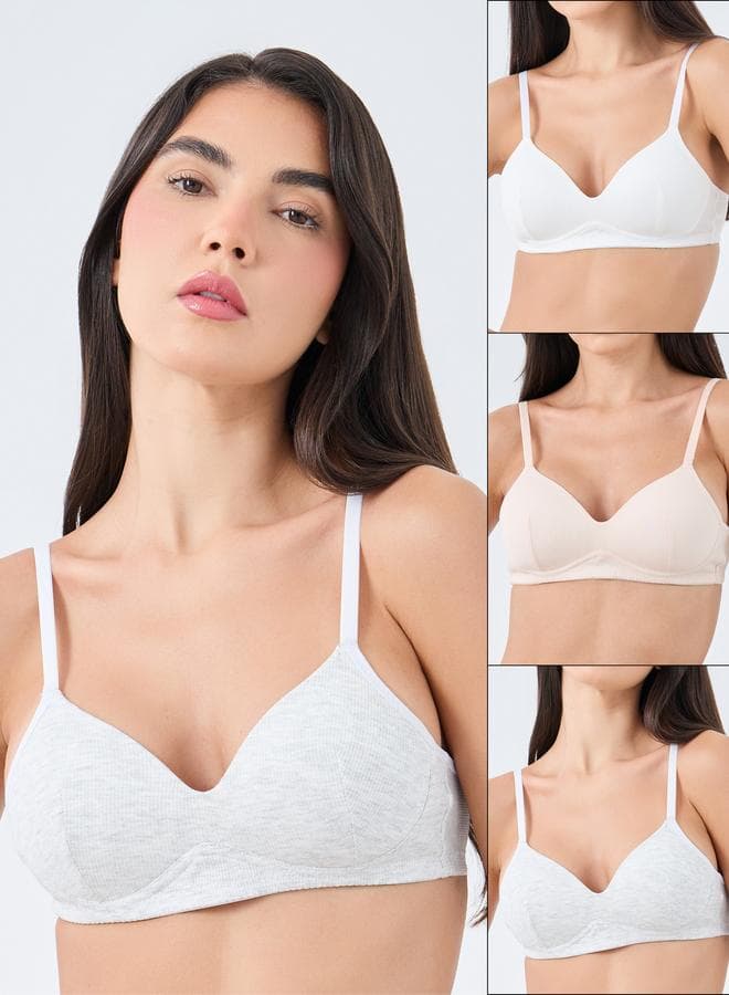 Pack of 3 Non Wired Ribbed T-Shirt Bras - Image 1