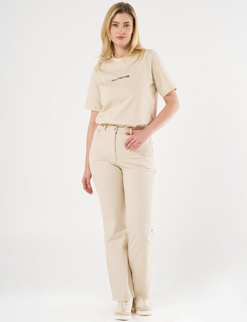 High-Waist Straight Denim Pants in Cream - Image 1