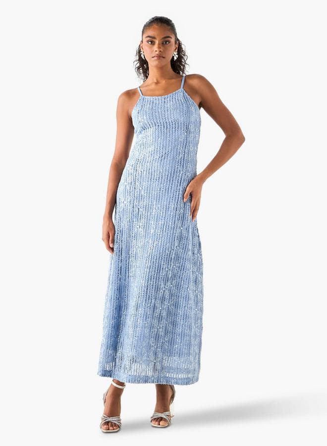 Sequin Crochet Midi Dress with Spaghetti Straps - Image 1