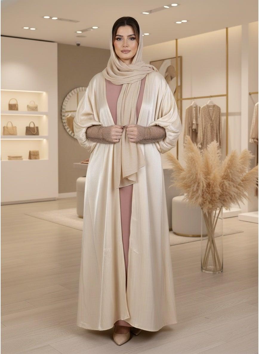 MSquare Fashion Rose Organza Beige Abaya Set - Image 1