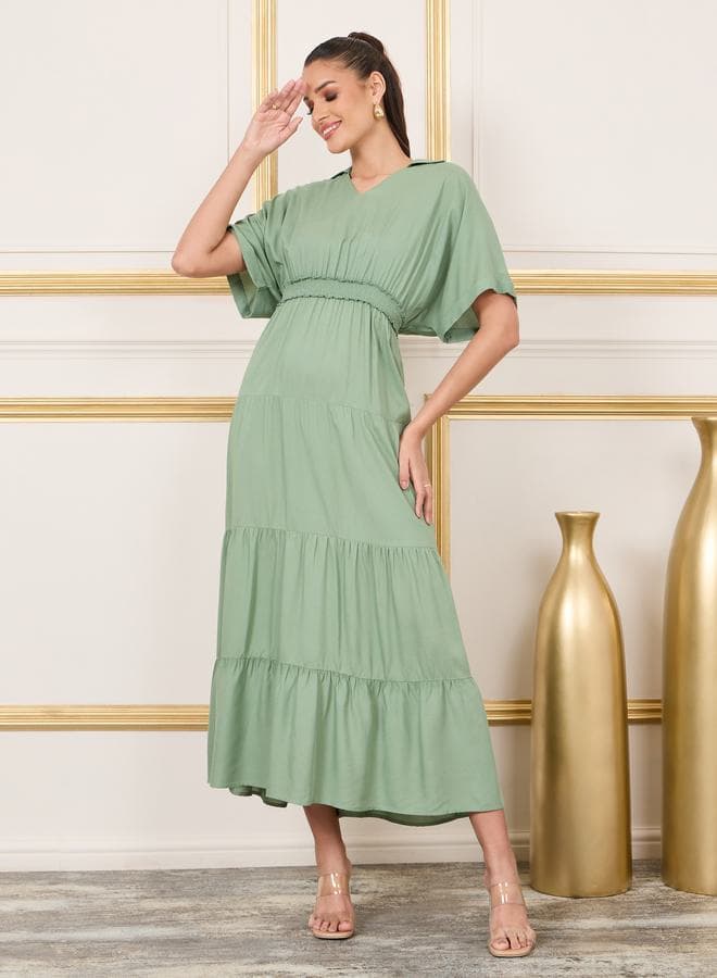 Styli Smocked Waist Jonny Neck Tiered Maxi Dress - Image 1