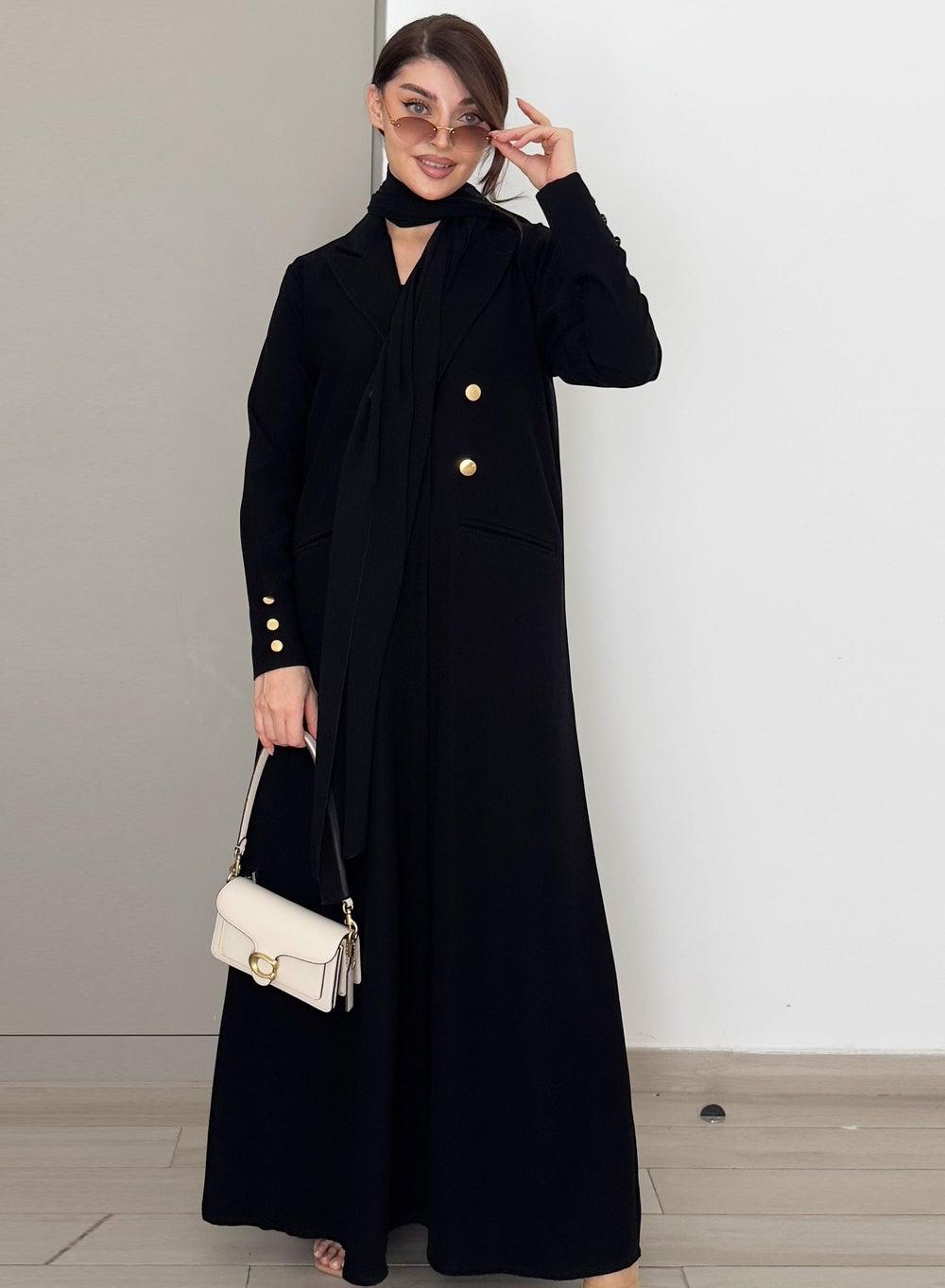 Elegant Blazer Abaya with Gold Button Design - Image 1