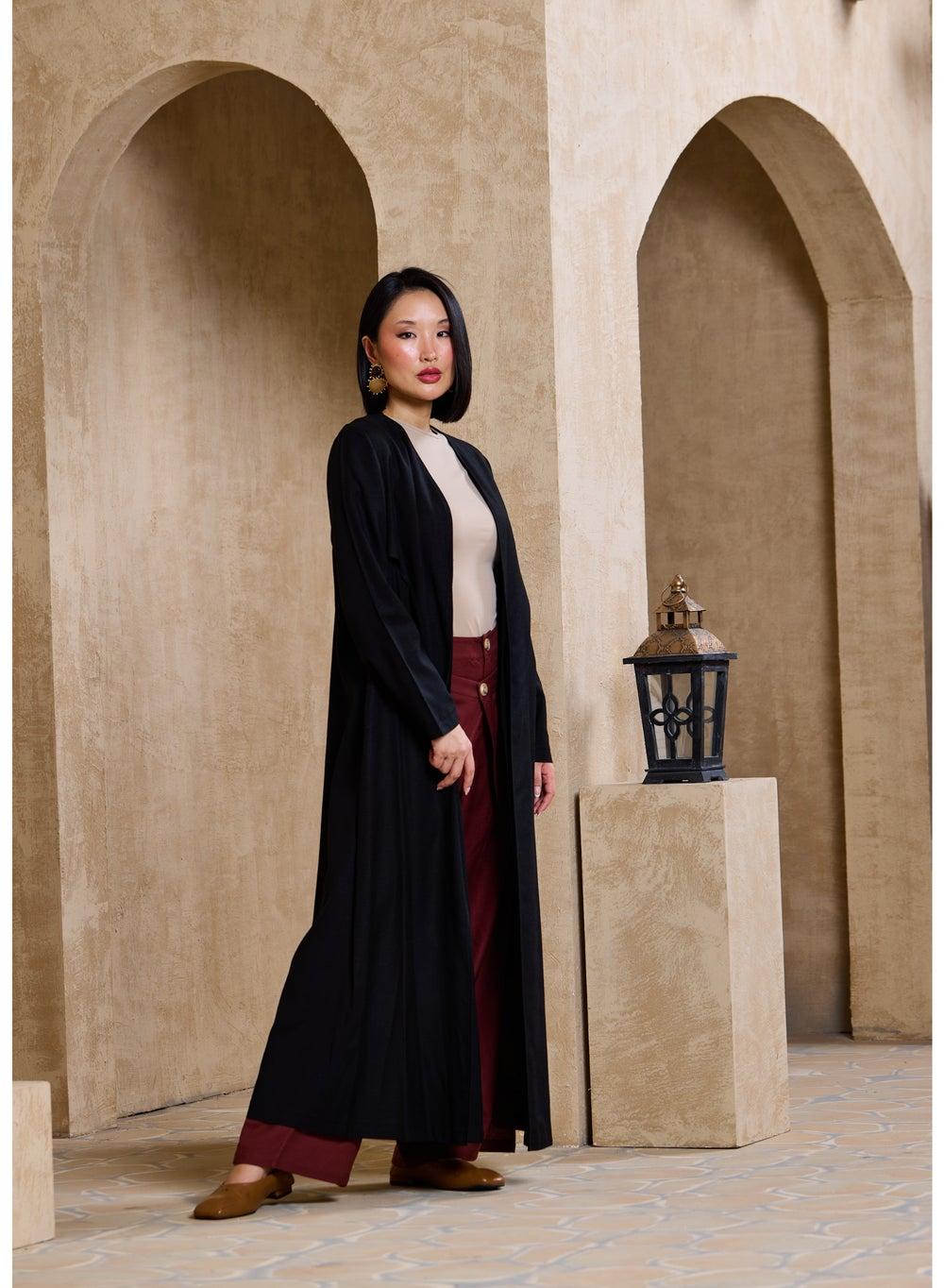 Meher Black Linen Abaya - Image 1