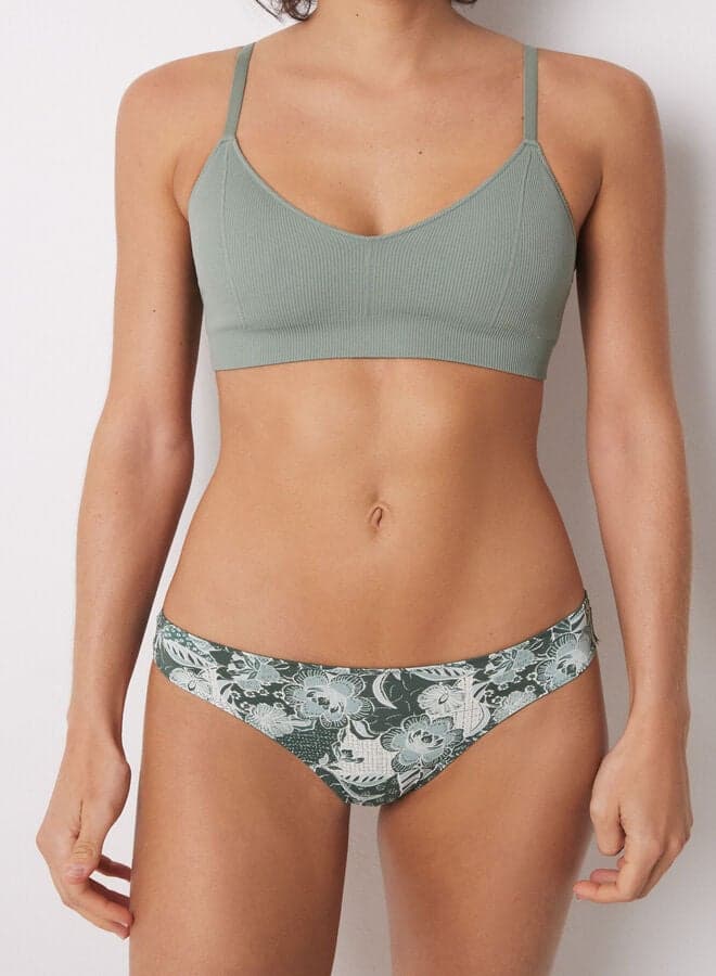 Classic Microfibre Hipster Panties with Green Flowers - Image 1