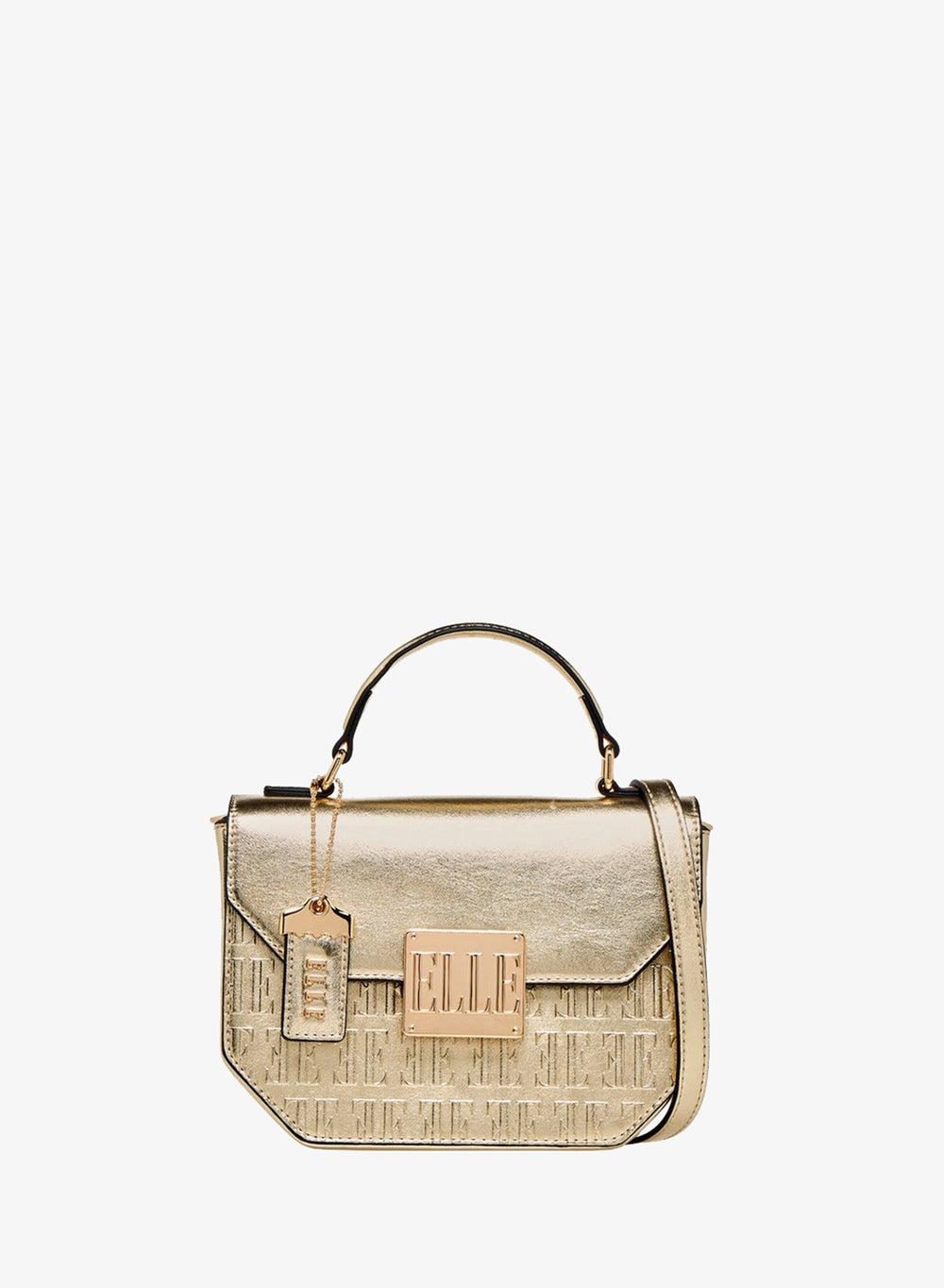 Embossed Metallic Satchel Bag with Grab Handle - Image 1