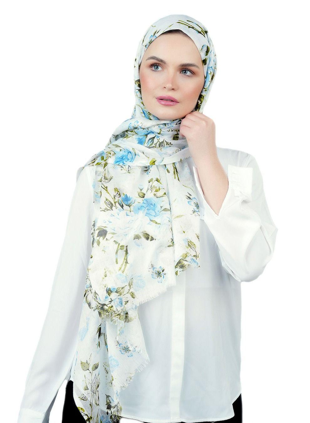 AMICA Floral Printed Blue Hijab Scarf for Women - Image 1