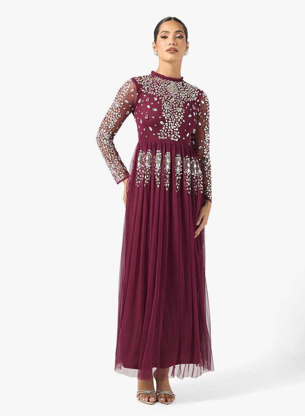 Amelia Rose Embellished Tulle Midi Dress - Image 1