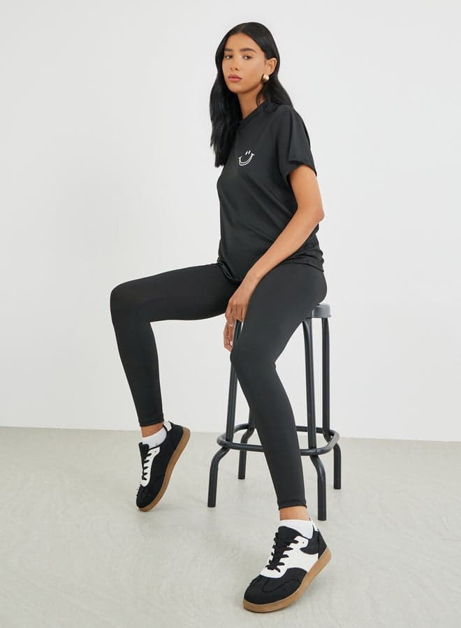 Smiley Face Print T-Shirt and Leggings Co-Ord Set - Image 1