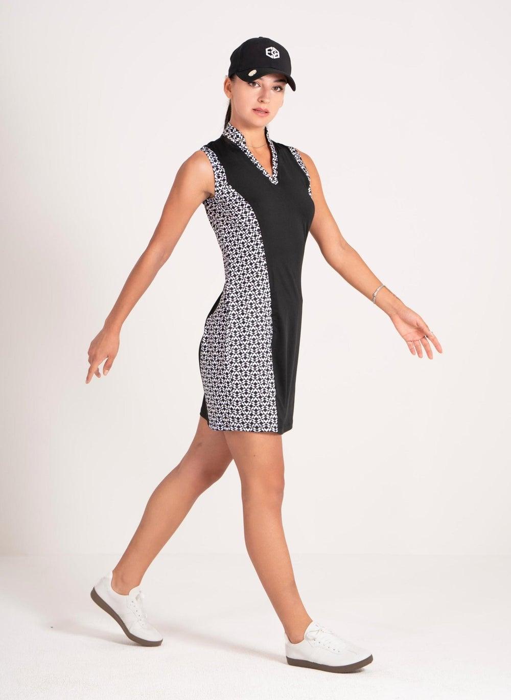 Women's Black Golf Dress with White Pattern - Image 1