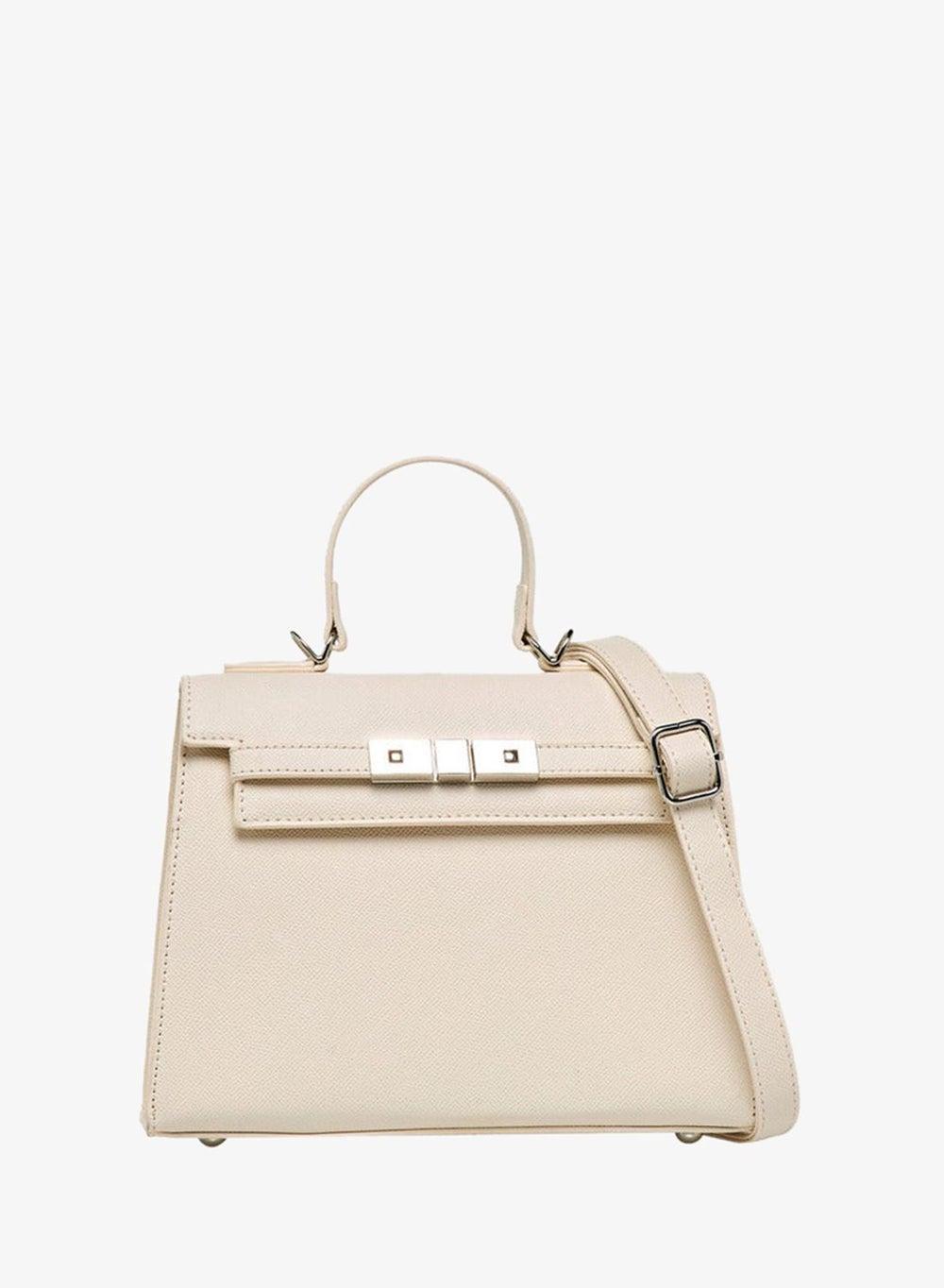 Textured Satchel Bag with Flap Closure and Detachable Strap - Image 1
