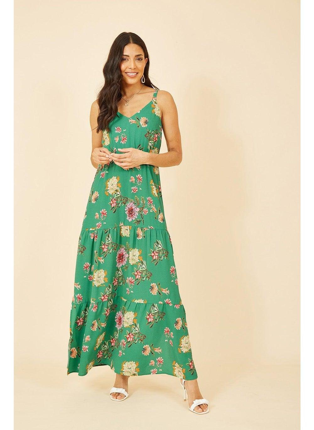 Floral Tiered Maxi Dress in Vibrant Green - Image 1
