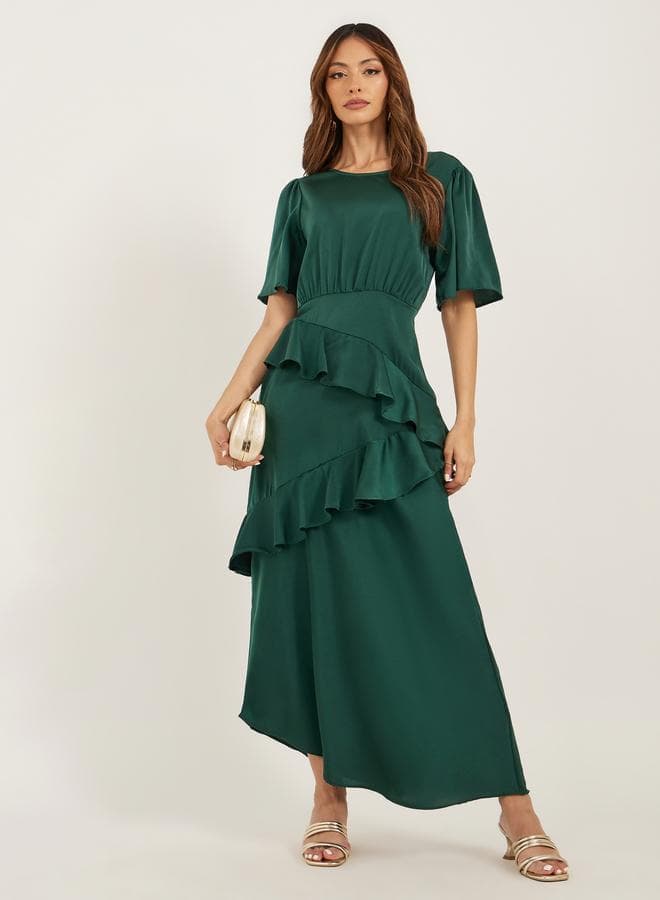Plain Ruffle Detail A-Line Maxi Dress - Image 1