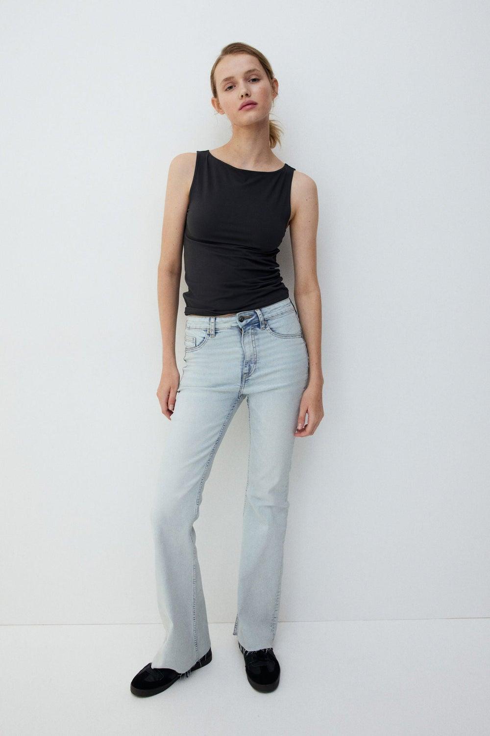 High-Waist Flared Jeans with Wide Hem - Image 1