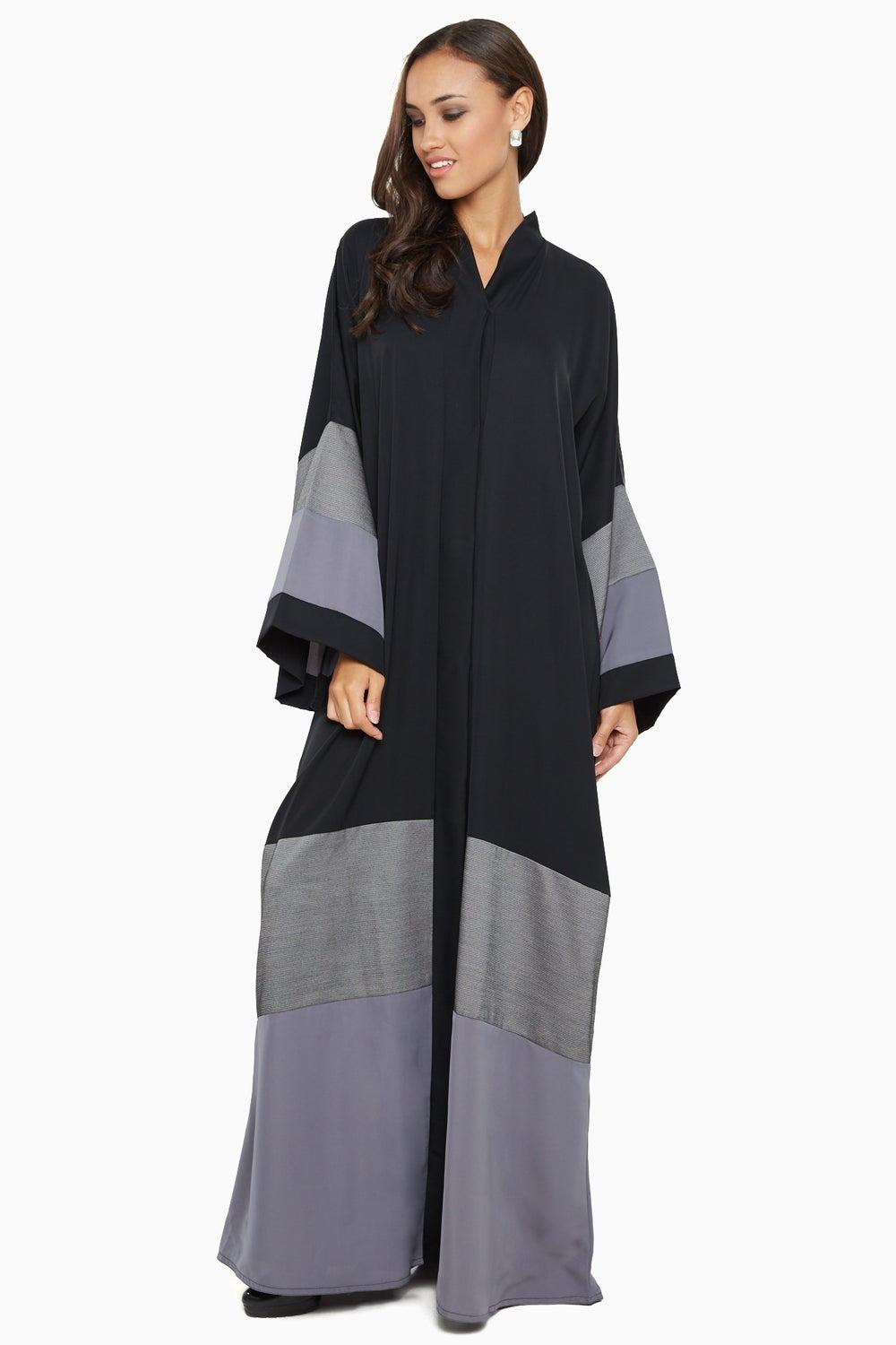 Grey Satin Stripe Abaya with Matching Sheila AJ597A - Image 1