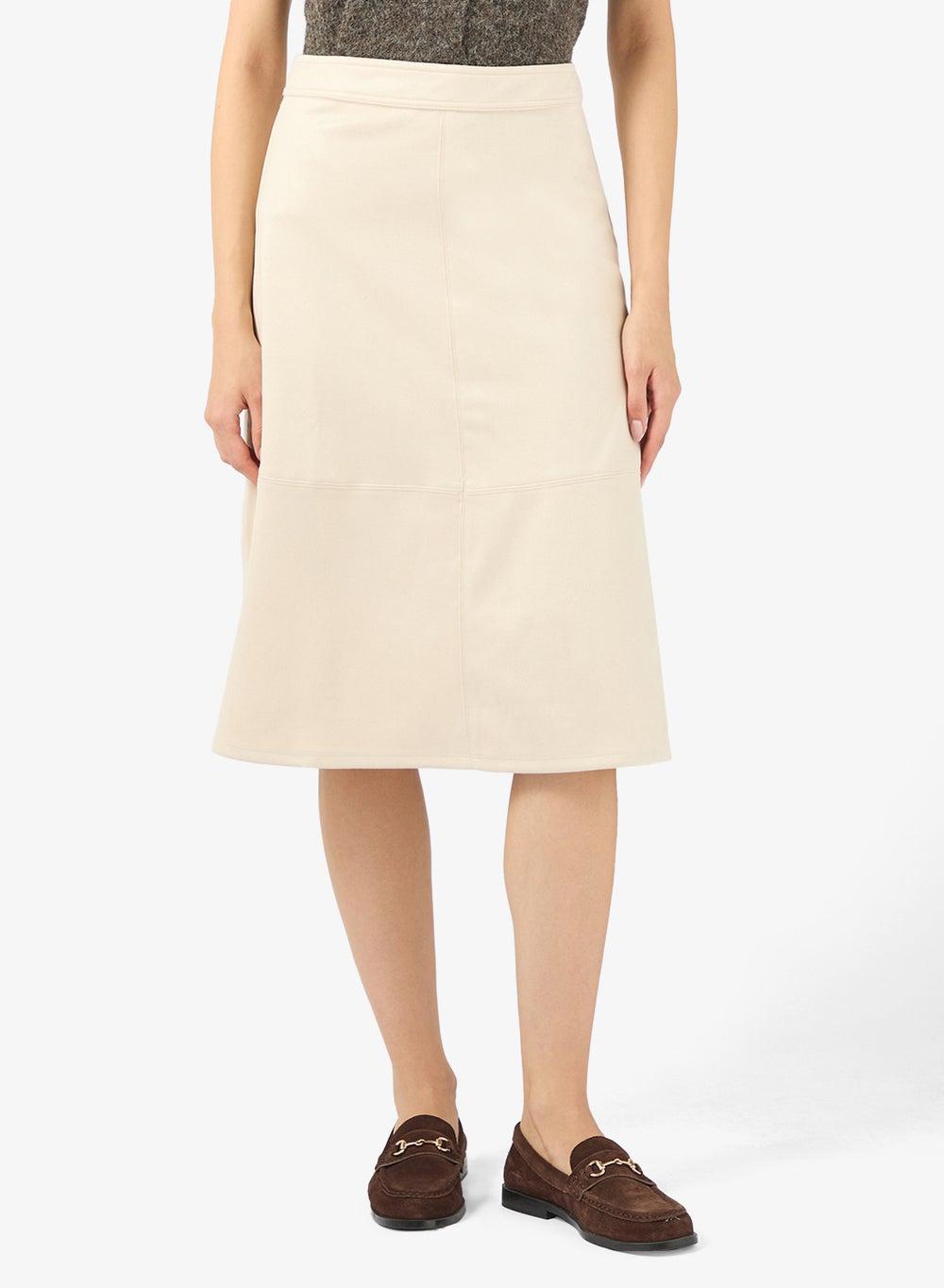 Cream Suede Midi Skirt for Women - Image 1