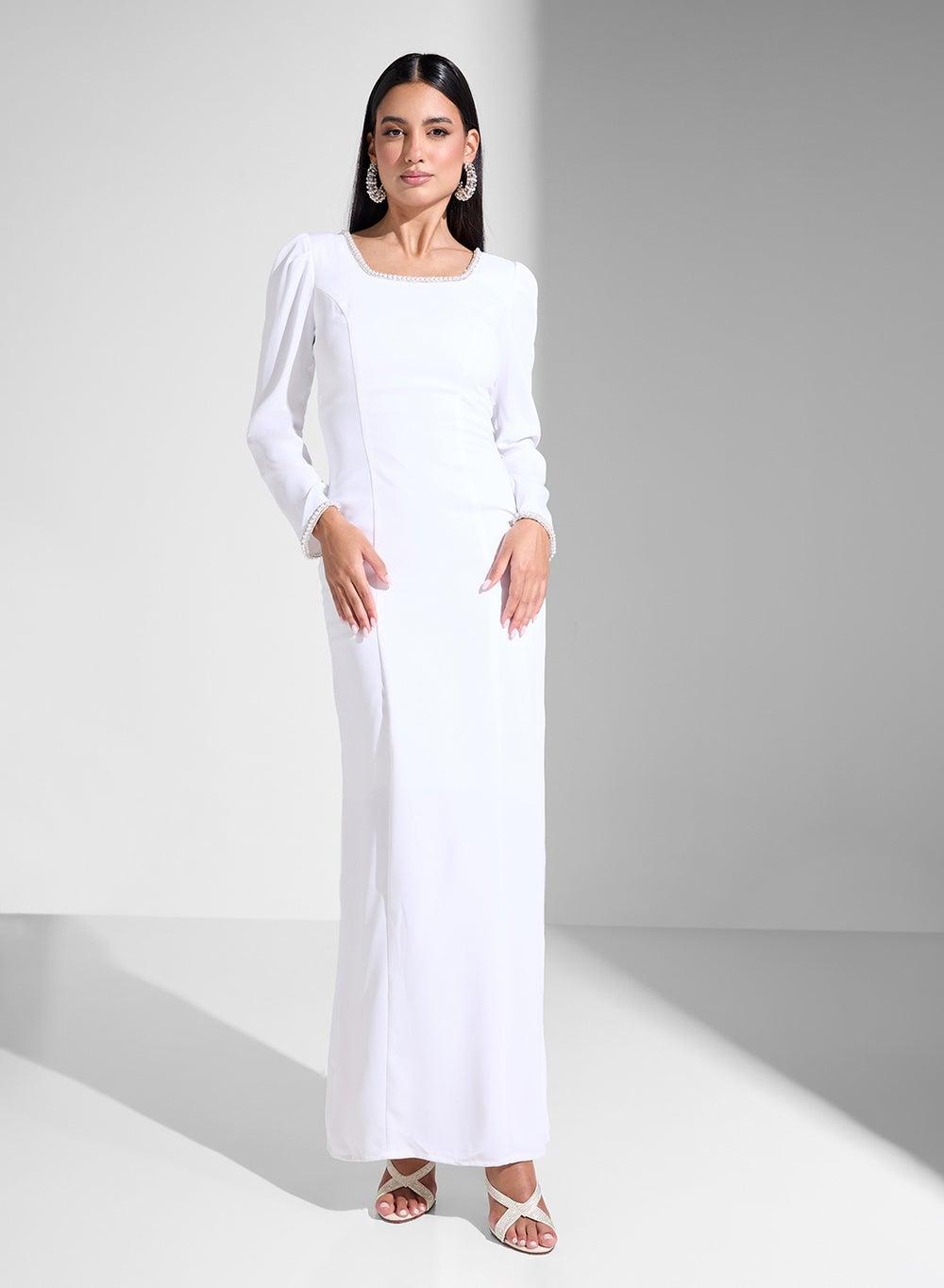 Square Neck Pearl Detail Dress - Image 1