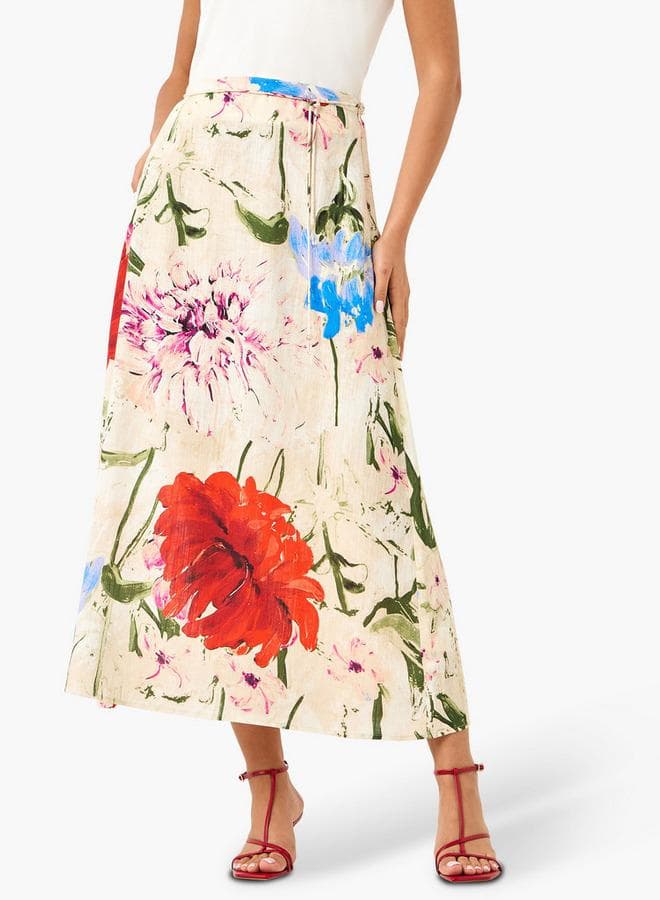 Iconic Floral Print Midi Skirt with Zip Closure - Image 1