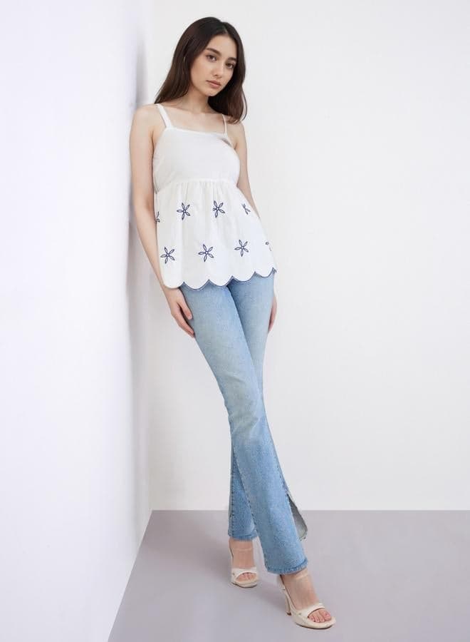 Styli White Sleeveless Embroidered Cami Top - Image 1