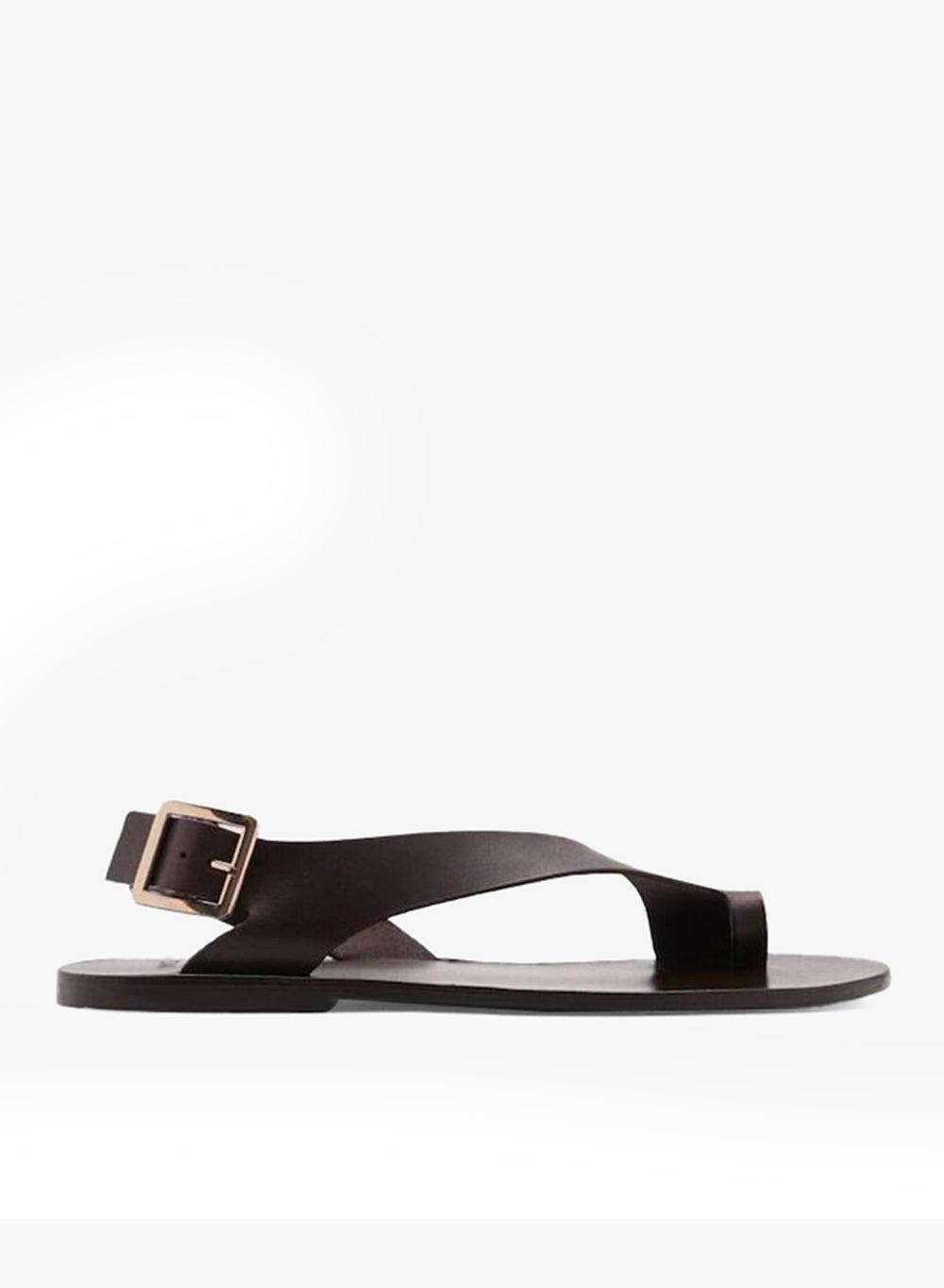 Casual Leather Cross Strap Flat Sandals - Image 1
