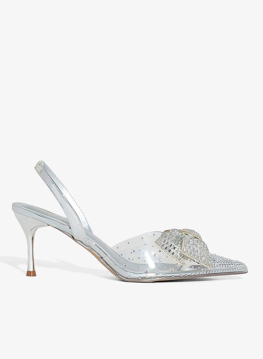 Diamante Bow Pointy Backstrap Pump - Image 1