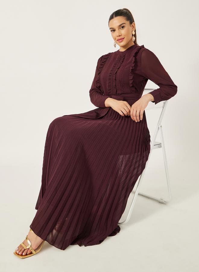 Pleated Ruffle A-Line Maxi Dress - Image 1