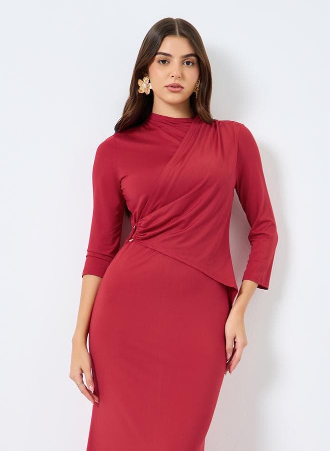 Styli Solid Wrap A-Line Maxi Dress - Image 1