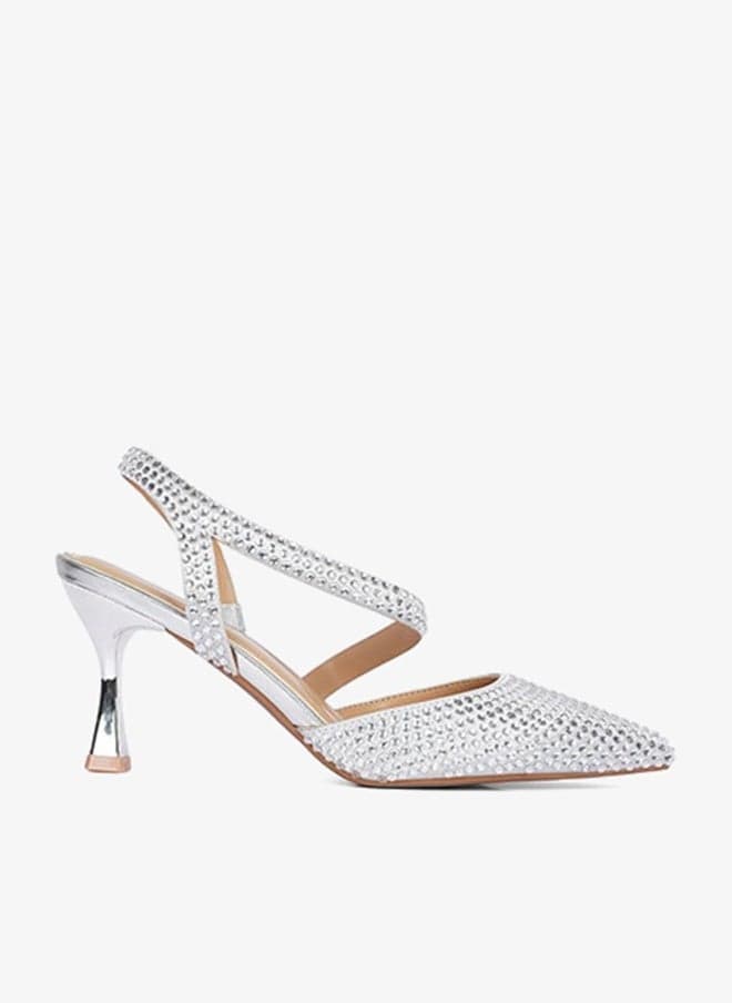 Ladies Mid Heel Slingback Embellished Mules - Image 1