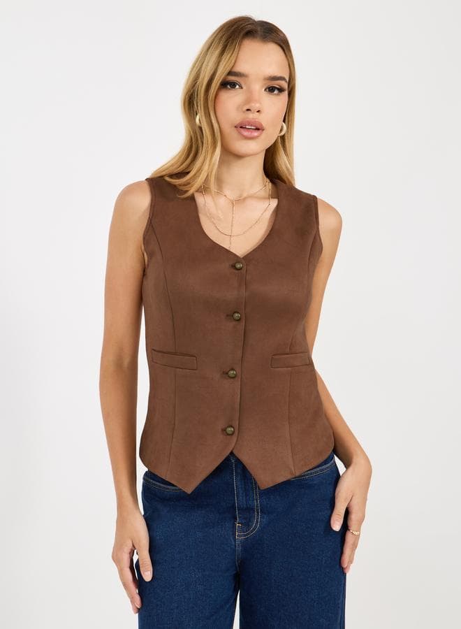 Suede Look Buttoned Waistcoat for Women - Image 1