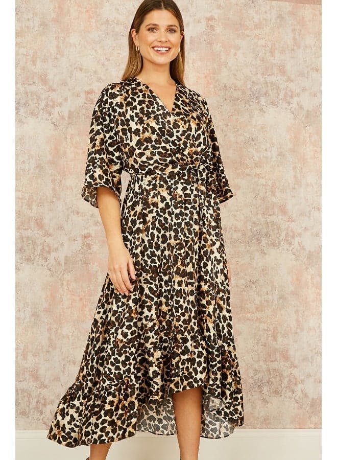 Leopard Print Wrap Midi Dress - Image 1
