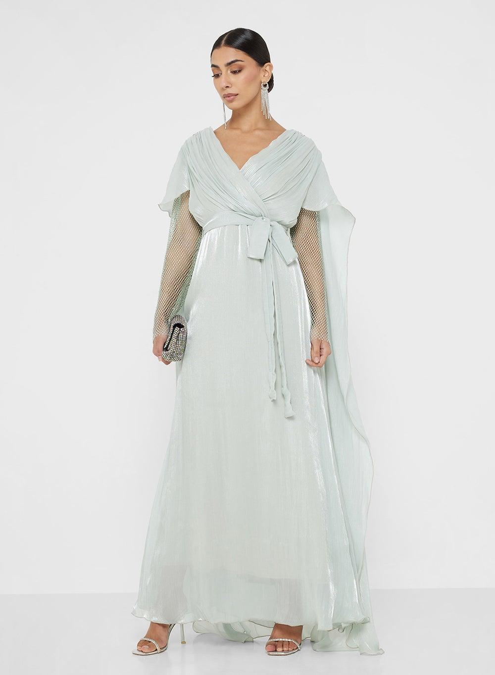 Exaggerated Cape Gown with Shimmer Sleeves - Image 1