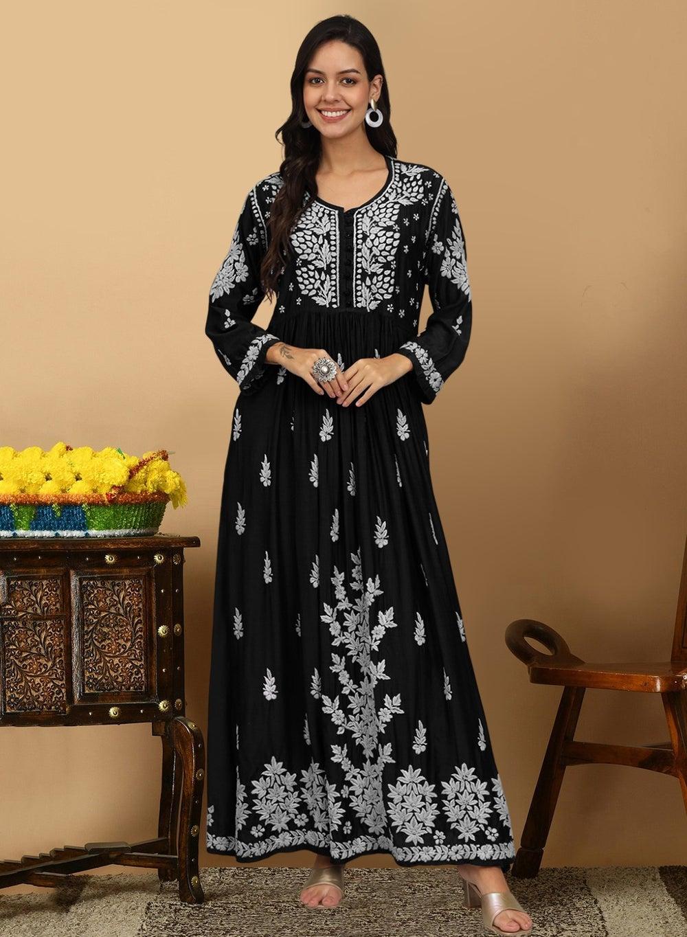 Hand Embroidered Chikankari Muslin Jalabiya AL4017 - Image 1